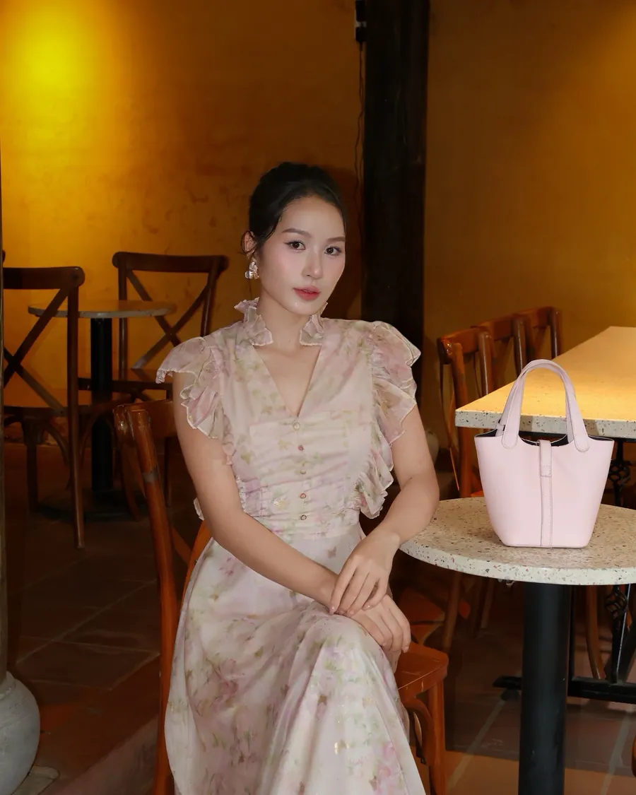 Đầm tơ hoa cánh tiên màu Hồng hoa — ảnh 6