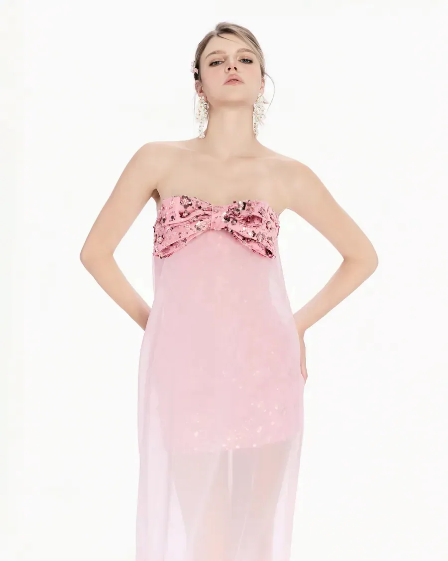 Đầm dạ hội nơ kim sa màu Hồng — ảnh 3
