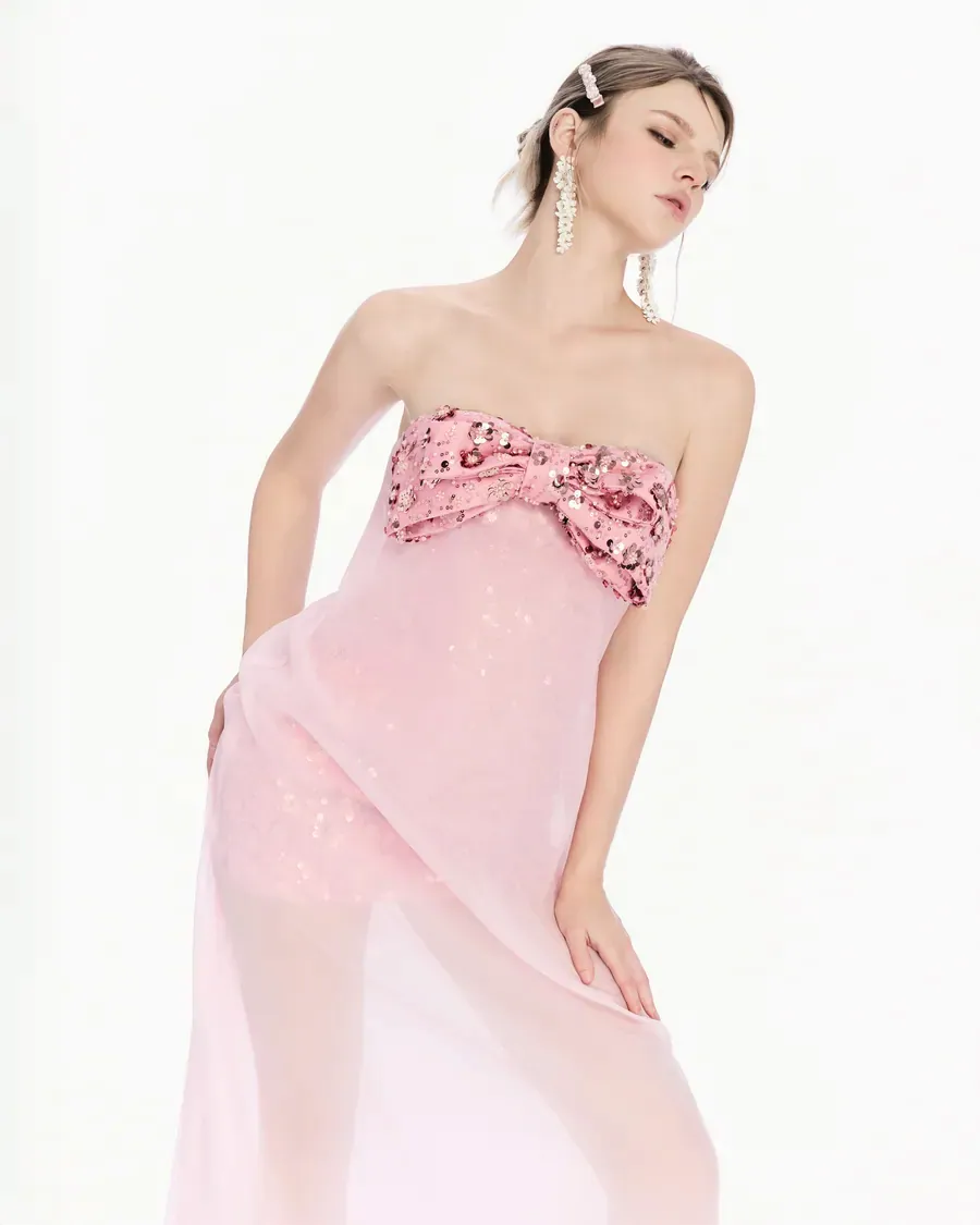 Đầm dạ hội nơ kim sa màu Hồng — ảnh 4