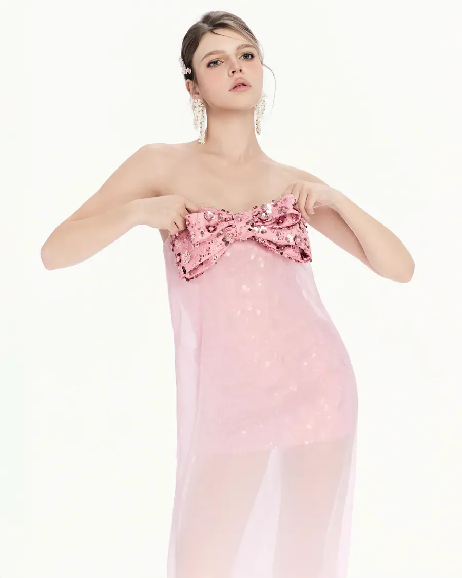 Đầm dạ hội nơ kim sa màu Hồng — ảnh 5